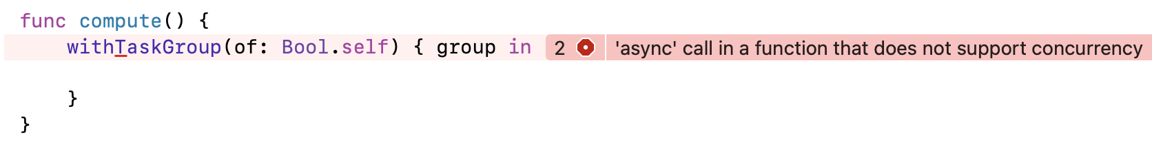 Not async context compile error message in Xode