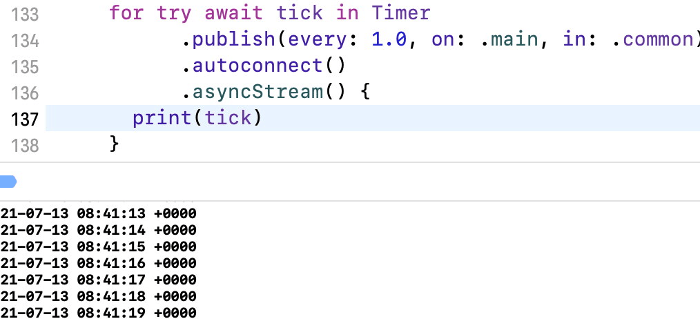 Ticks printed in the Xcode console