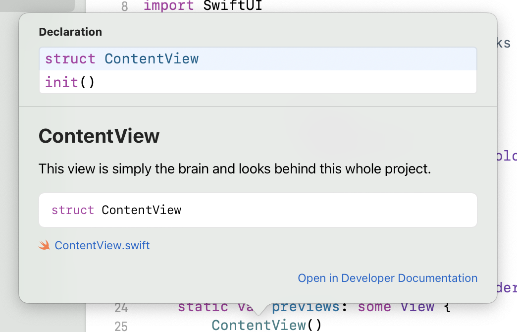 A quick docs window in Xcode