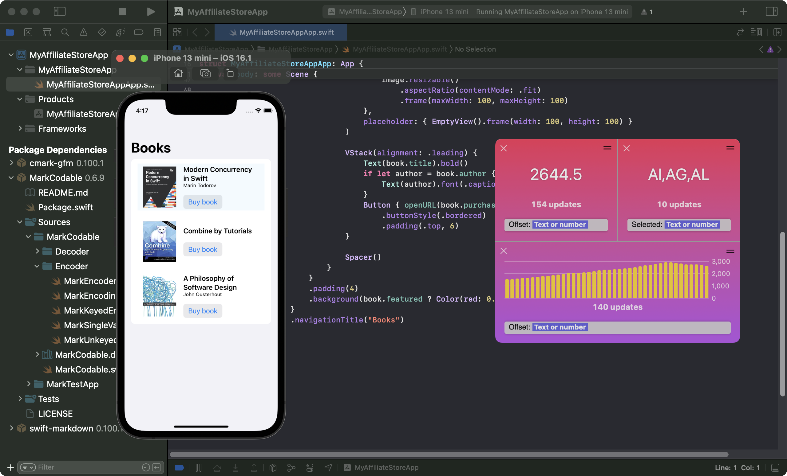 dataTile running besides Xcode